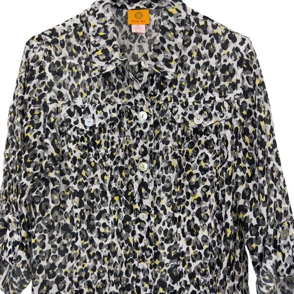 Ruby Rd. Womens Leopard Print Button-Up Shirt With 3/4 Sleeves Size 12 - Picture 10 of 11